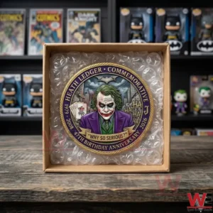 Joker commemorative coin inside a padded shipping box!