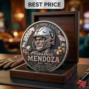 Commemorative silver coin for Fernando Mendoza 2026 NFL Draft pick for the Las Vegas Raiders!