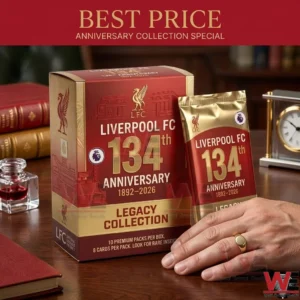 Liverpool FC 134th Anniversary legacy trading card box and pack on a desk!