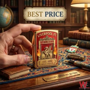 Collectors edition gold Liverpool lighter on a desk!