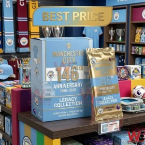 Manchester City 146th anniversary card box and gold pack on a store shelf!