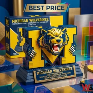 Detailed brick model of a university sports team logo with a wolverine head!