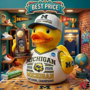 Michigan wolverines championship rubber duck figurine holding a trophy!