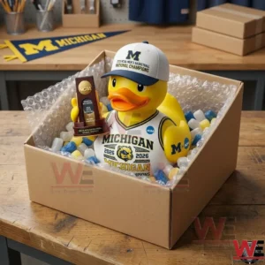 Michigan championship duck packed in a shipping box with packing materials!