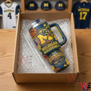 A Michigan Wolverines tumbler in a shipping box with protective bubble wrap!
