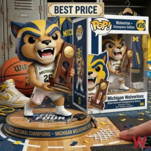 Michigan wolverine mascot figure with ncaa trophy and retail box!