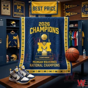 Michigan Wolverines championship towel in a locker room!
