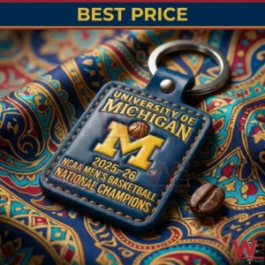Commemorative blue leather basketball championship keychain for the University of Michigan!