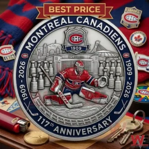 Detailed Montreal Canadiens 117th anniversary commemorative coin with team memorabilia!