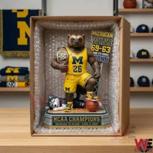 A Michigan basketball mascot statue packed securely in a shipping box with bubble wrap!