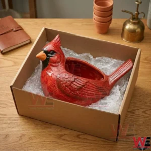 Red bird ceramic pot inside a shipping box with protective wrap!