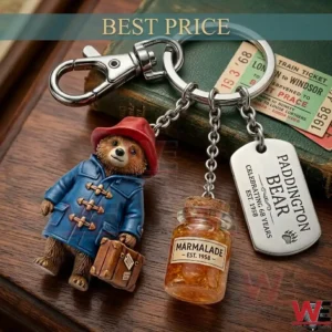 Paddington Bear silver keychain with a marmalade jar and anniversary tag!