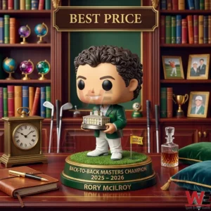 Detailed view of a Rory McIlroy championship figure in a library setting!