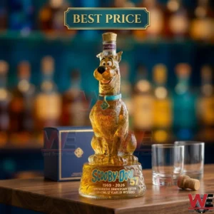 Scooby Doo commemorative anniversary edition glass bottle on a bar counter!