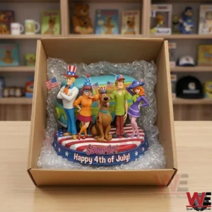Patriotic themed cartoon figures packed inside a shipping box with protective bubble wrap!
