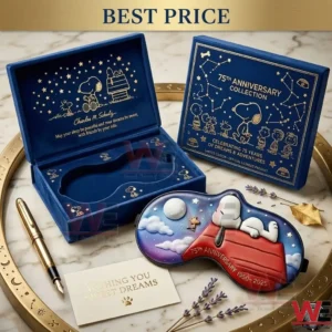 Snoopy seventy fifth anniversary sleep mask with a blue velvet display box!
