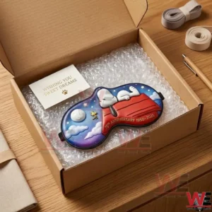 Commemorative Snoopy sleep mask packed in a shipping box!