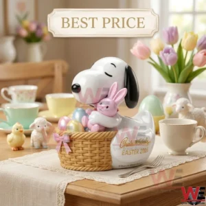 Snoopy easter figurine with a pink bunny and eggs!
