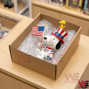 Snoopy Patriot 250th Anniversary Car Dashboard Figurine 3 A Snoopy collectible figure packed in a shipping box with bubble wrap!