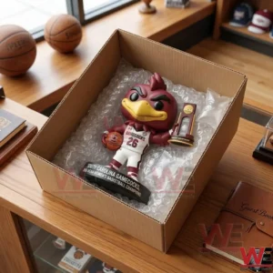 Mascot figure inside a shipping box with protective wrap!