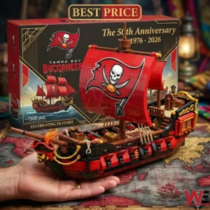 A Tampa Bay Buccaneers fifty year anniversary pirate ship building block set on a vintage map!