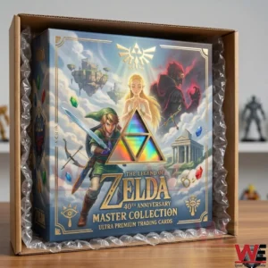 The Legend of Zelda anniversary collector box safely packaged with bubble wrap inside a cardboard box for shipping.