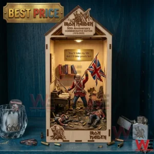 Iron Maiden themed wooden diorama with a skeletal soldier figure and internal lighting!