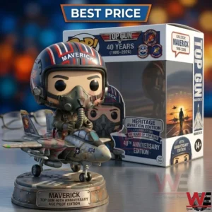 Maverick pilot figure sitting on a fighter jet on a commemorative display base!