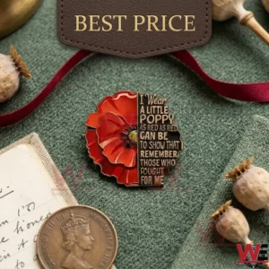A red poppy pin on a green background with vintage items!