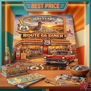 A jigsaw puzzle with a classic car and diner theme!