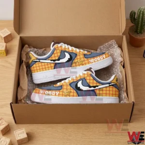 Two custom sneakers packed inside a brown cardboard box with protective bubble wrap!