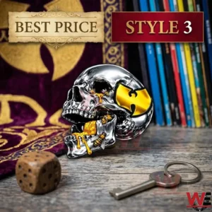 Wu Tang Clan Logo 3D Car Name Badge 6 A silver skull with honey and a gold logo next to a key and a die!