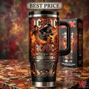 Handled tumbler with rock music theme and anniversary text!