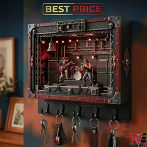 Wall-mounted AC/DC rock concert diorama key rack with figures