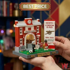 Arsenal FC 140th anniversary commemorative brick building set held in hands