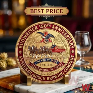 Commemorative Budweiser 150th Anniversary gold medal.