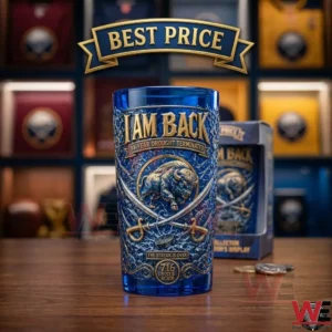 Commemorative Buffalo sports team glass with 14-year drought message and buffalo logo