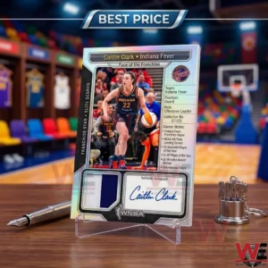 Trading card on a stand on a desk!