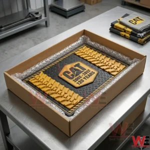 Caterpillar 120th anniversary industrial decorative plaque in a shipping box