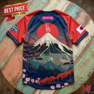 Los Angeles Dodgers baseball jersey with Mt. Fuji and Japanese landscape design