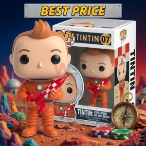 Astronaut toy figure and product box with a compass on a red surface!