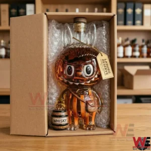 Fantasy Beast Series Labubu Whiskey Bottle 3 A character bottle inside a shipping box with bubble wrap!
