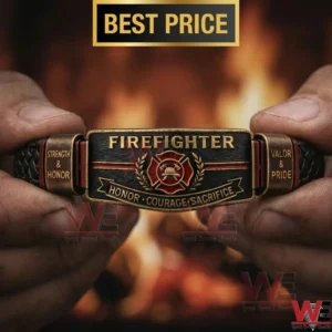 Close up of a firefighter themed bracelet being held!
