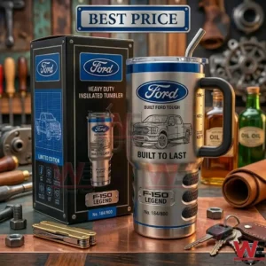 Ford F-150 themed insulated stainless steel tumbler with matching packaging