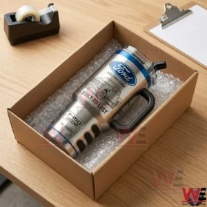 Ford F-150 themed stainless steel travel tumbler in a shipping box