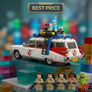 LEGO Ghostbusters Ecto-1 vehicle with four minifigures and Slimer figure