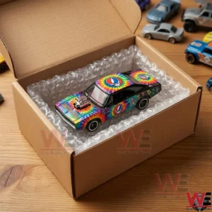 Grateful Dead tie-dye die-cast muscle car inside shipping box