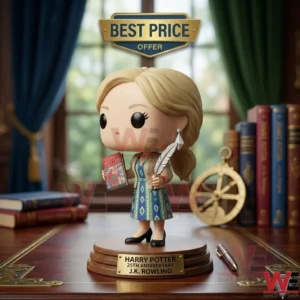 J.K. Rowling collectible figure with a Harry Potter book and quill