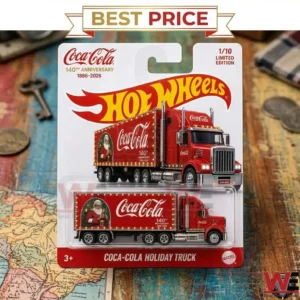 Coca-Cola 140th Anniversary Hot Wheels holiday semi-truck in blister packaging.