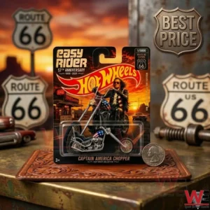 Hot Wheels Easy Rider Captain America Chopper motorcycle collectible toy in packaging.
